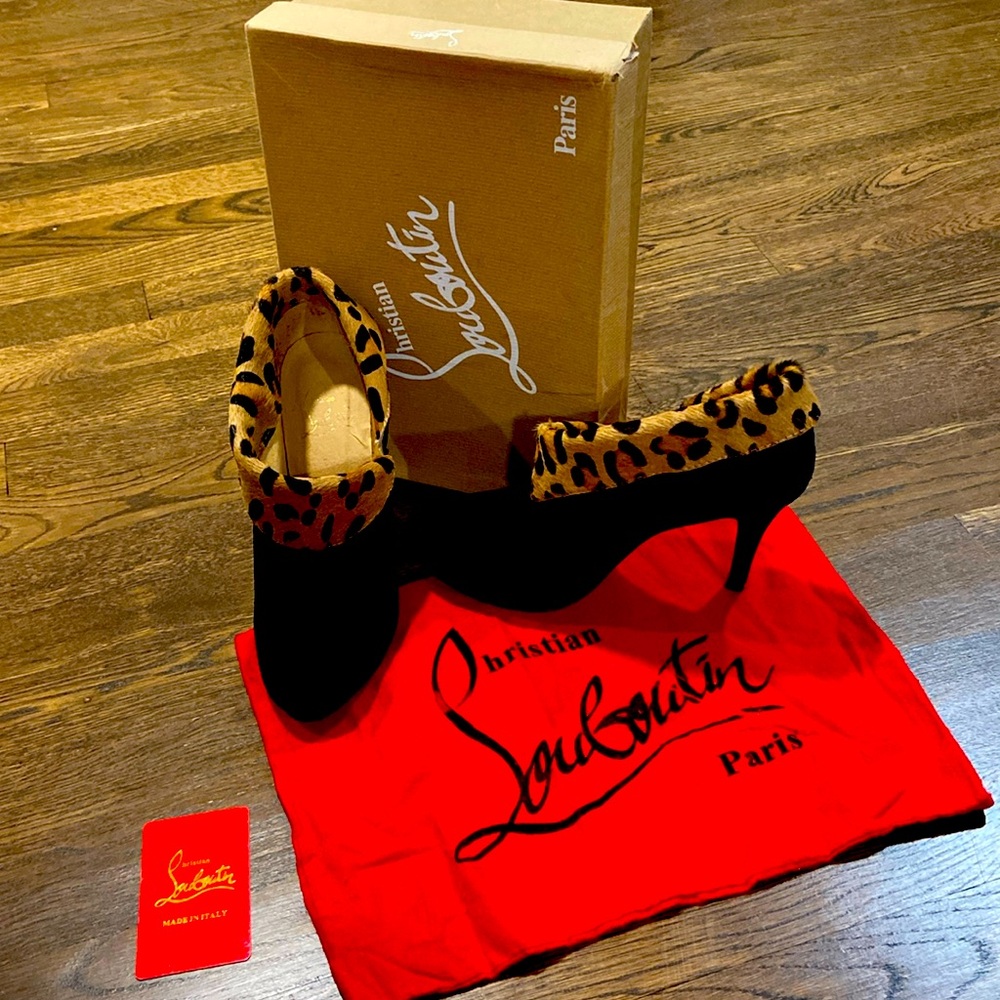 Christian Louboutin Black Suede Leopard Pony Boots / Booties